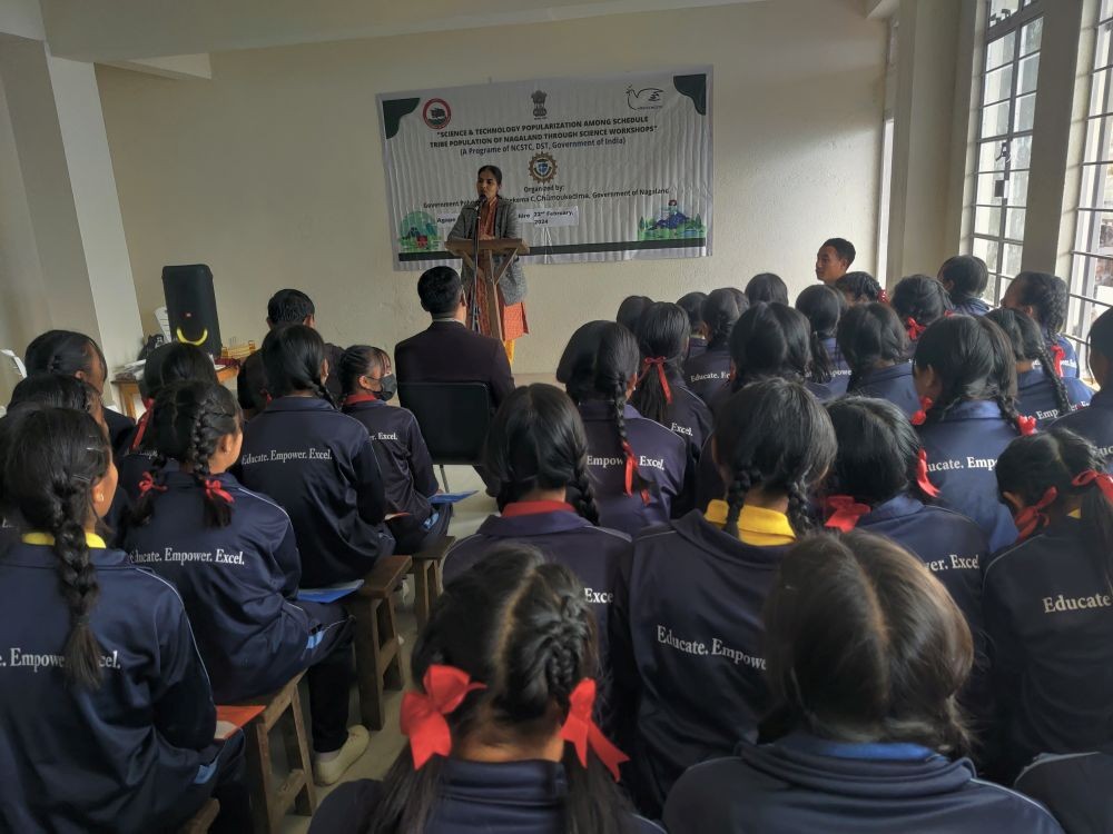 Section of the students attending the workshop on science and technology popularisation among ST population of Nagaland held at Agape Higher Secondary School Kiphire on February 22. (Morung Photo)